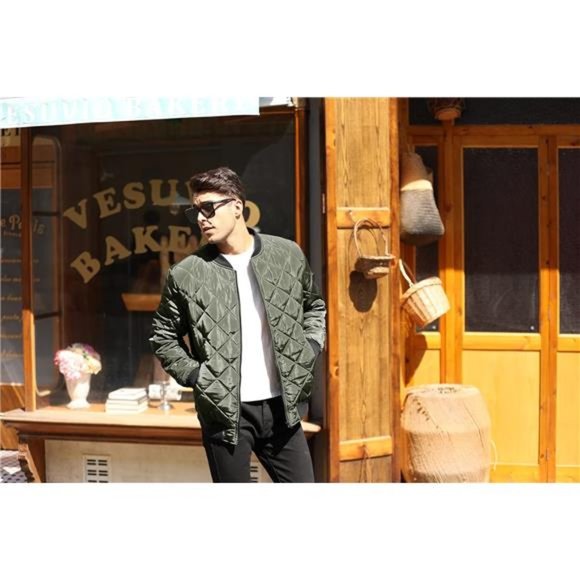 Mens Diamond Quilted Jackets Bomber Varsity Winter Fall Chunky Coats Outwear - Picture 3 of 7